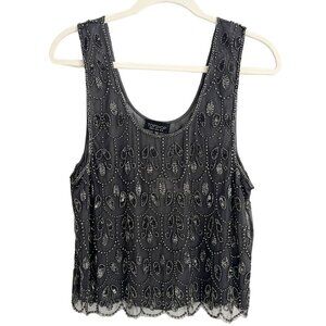 ♥️ Topshop Beaded Grey Silver Sequin Sleeveless Tank Top Boho 1920 Size M 10 NWT